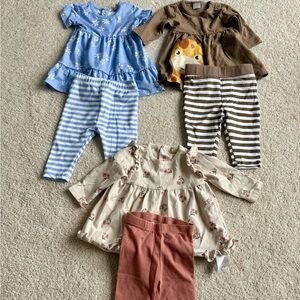 Mixed Baby Girls Outfit Bundle - Floral Cream Dress & Striped Leggings
